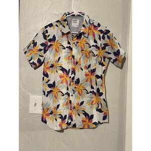 Reverse Threads Mens Floral Button Up Shirt Short Sleeve Small Casual